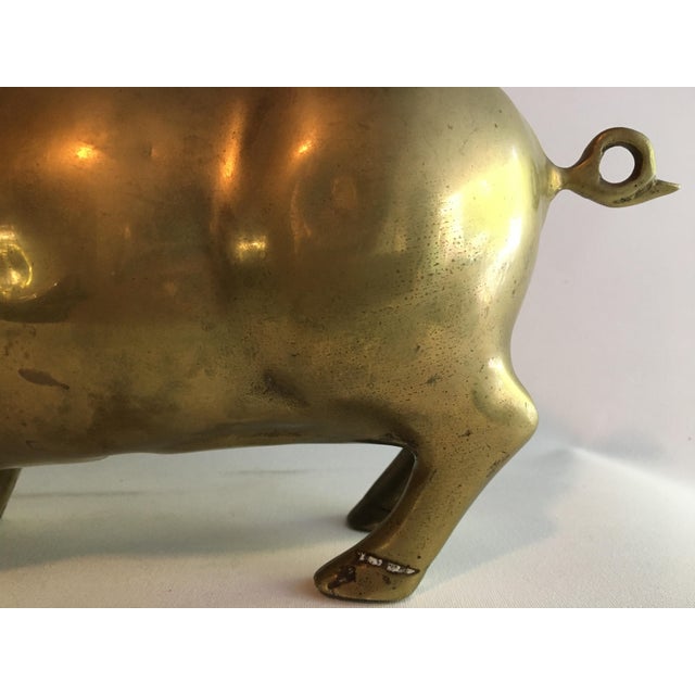 Wood 1960s Brass Pig Coin Bank For Sale - Image 7 of 11