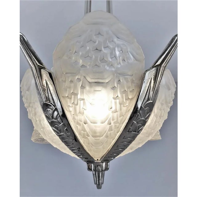 Silver Art Deco Ceiling Lamp by André Nuet & Charles Schneider For Sale - Image 8 of 13