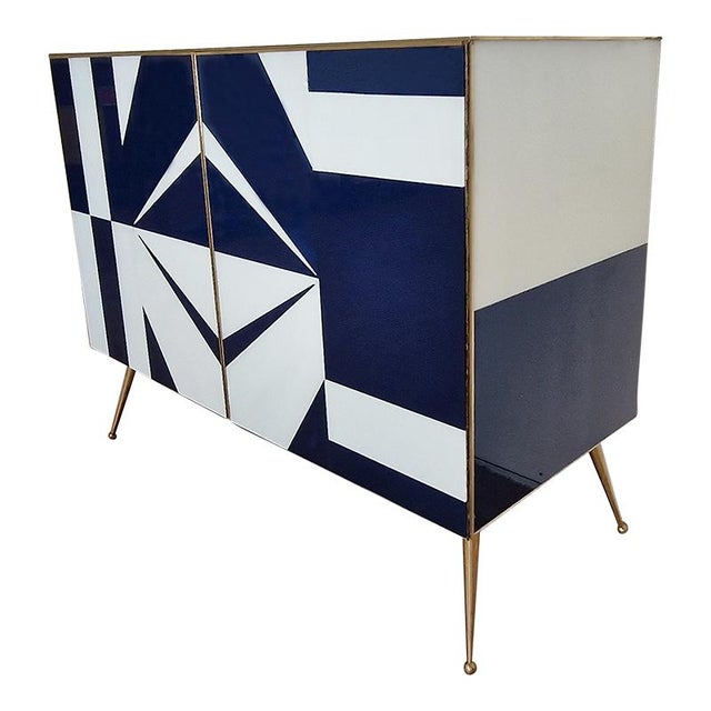 Credenza with Blue and White Glass Doors, 1990s For Sale - Image 4 of 7
