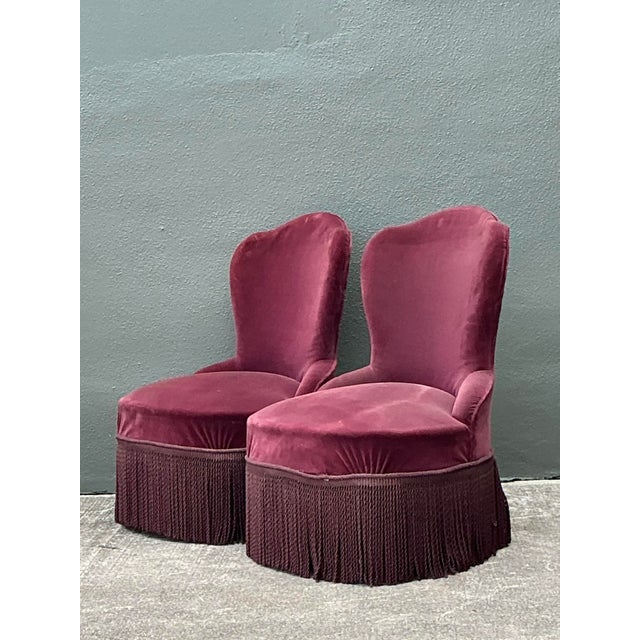 Vintage Camel Back Slipper Chairs - A Pair For Sale - Image 4 of 12