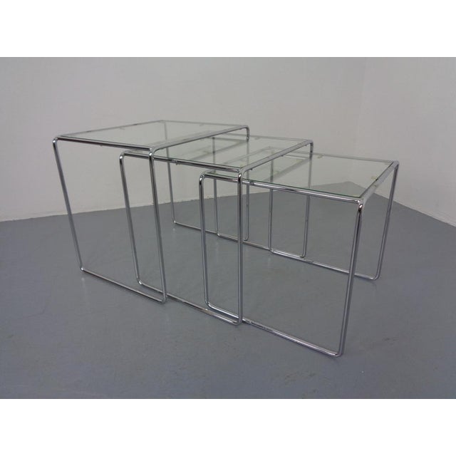 Mid-Century Modern Glass & Chrome Nesting Tables, 1960s, Set of 3 For Sale - Image 3 of 18