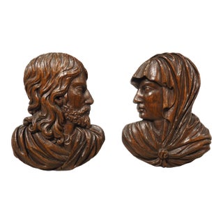 Set of 17th/18th Century French Carved Oak Renaissance Style Profile Busts For Sale