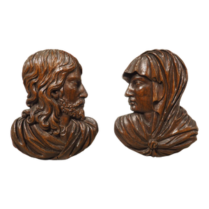 Set of 17th/18th Century French Carved Oak Renaissance Style Profile Busts