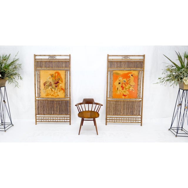 Mustard Pair of Japanese Modern Bamboo Room Dividers Screens Decorative Panels Wall Art For Sale - Image 8 of 11