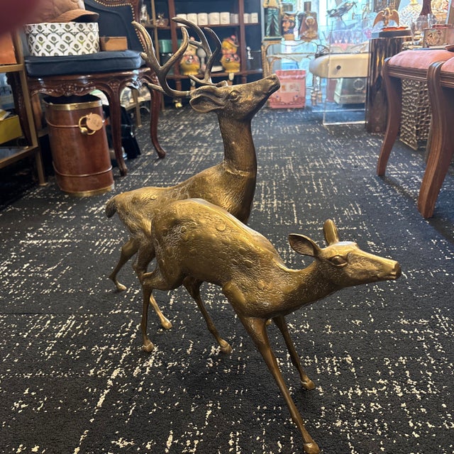 Mid-Century Modern 1950s Mid-Century Modern Brass Deer - a Pair For Sale - Image 3 of 12