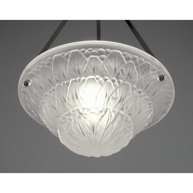 Metal French Art Deco Pendant Light by Hettier Et Vincent & Baccarat - 1920s France For Sale - Image 7 of 11