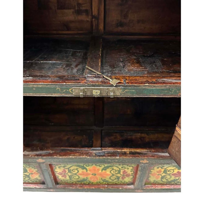 Early 20th Century Antique Tibetan Hand Painted Tall Credenza Storage Cabinet For Sale - Image 4 of 11