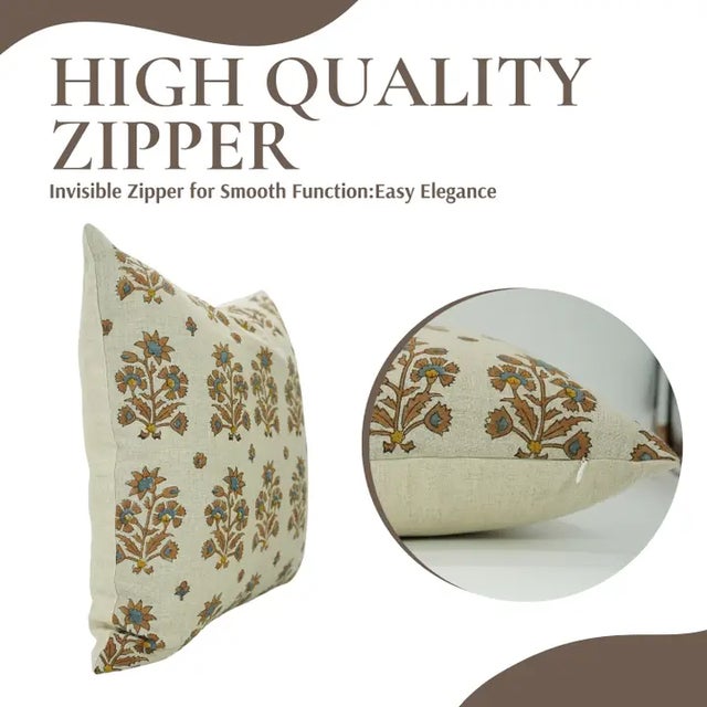 Art Deco Fabdivine Indian Block Print Cushion Cover 14x14 Inch Pure Linen- Sadabahar For Sale - Image 3 of 5