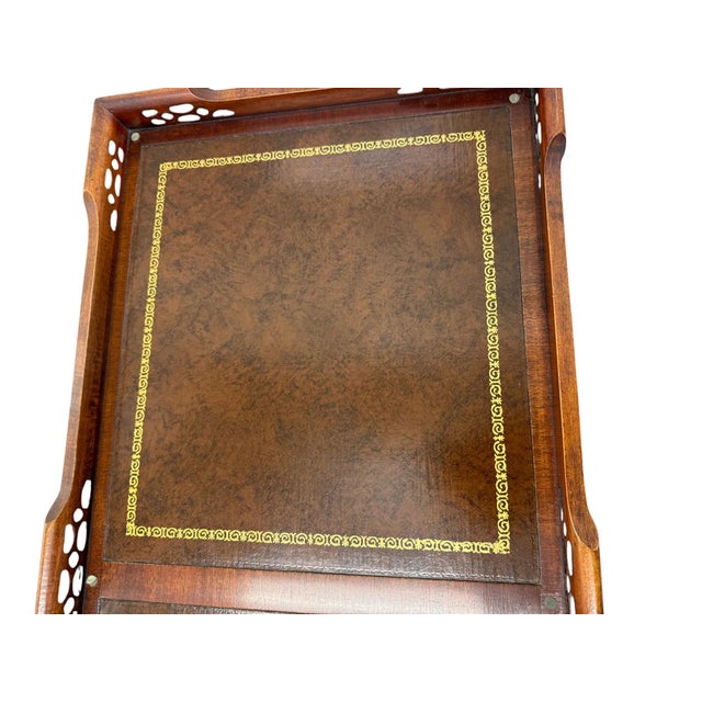 Early 20th Century Mahogany Chippendale Style Ornate Leather Inlay Coffee Table With Glass Top For Sale - Image 9 of 9