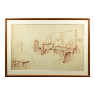 French Interior Decoration Project Study by Maurice Dufrene Studio, 1940s For Sale
