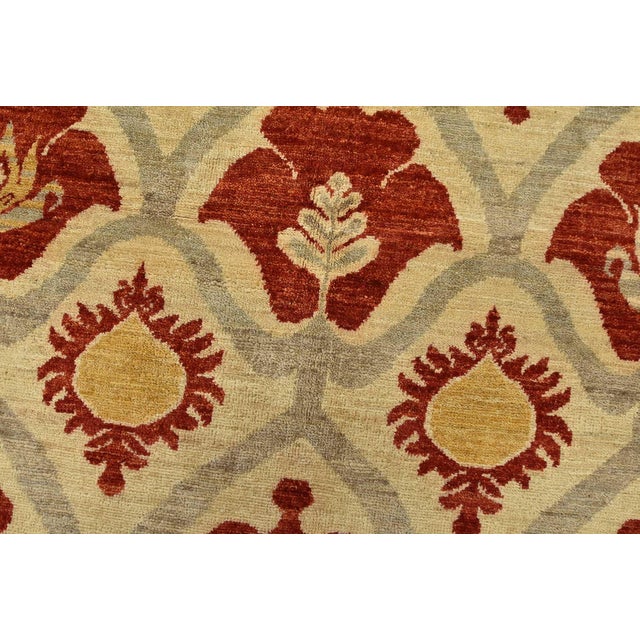 Textile Suzani Rug 6’7” X 7’9” Beige Wool Hand-Knotted Oriental Carpet For Sale - Image 7 of 12
