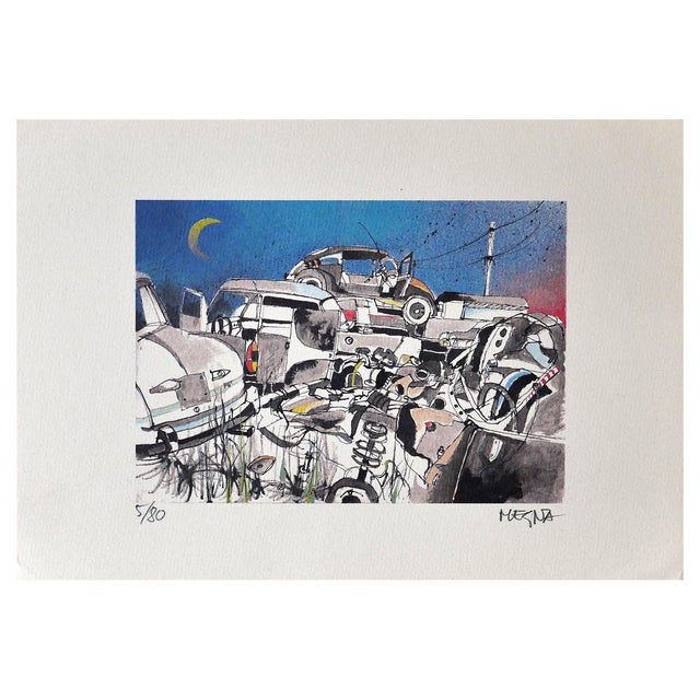 Giuseppe Megna, Scarp Cars, Original Lithograph, 1976 For Sale