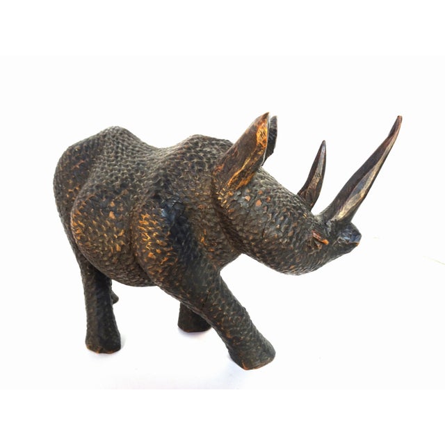 Mid 20th Century African Carved Wood Black Rhinoceros Sculpture For Sale - Image 4 of 13