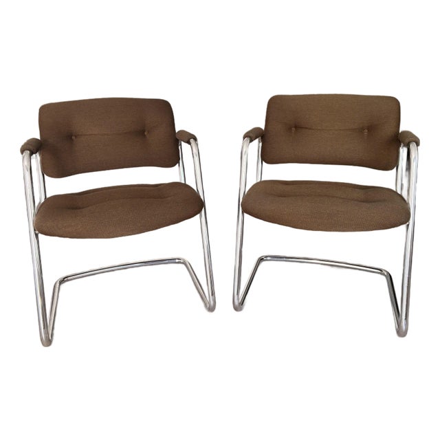 Pair of 1987 Steelcase 421 Brown Wool Tweed For Sale