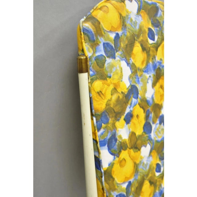 Yellow Vintage Retro Atomic Era Metal Kitchen Dining Chairs W/ Blue Yellow Flowers Pair For Sale - Image 8 of 12