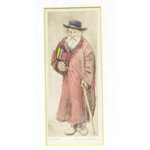 Realism Mid-Century Modern Scholar Hand-Colored Signed Etching by Quintana Limited Edition 24/100 For Sale - Image 3 of 11