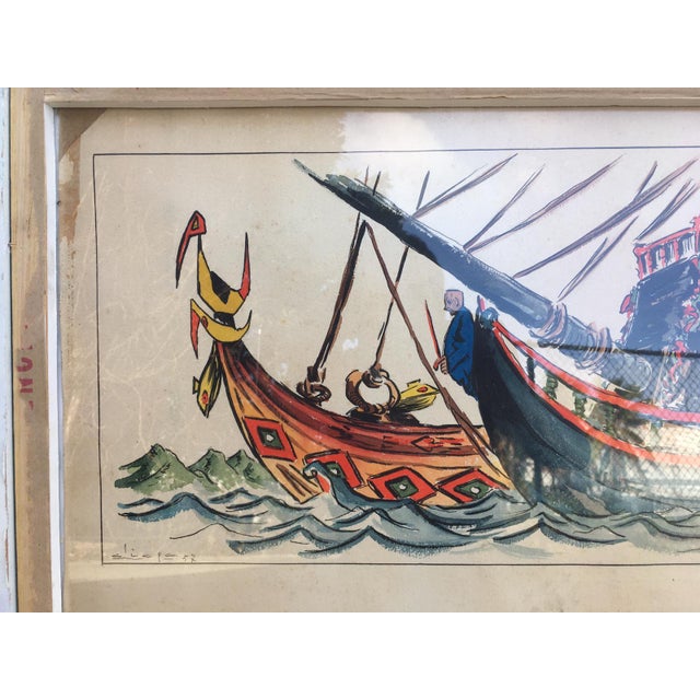 Mid 20th Century Double Picture Horse Front and Boat Back Spanish, 1958 Aliaga, Spain For Sale - Image 5 of 13