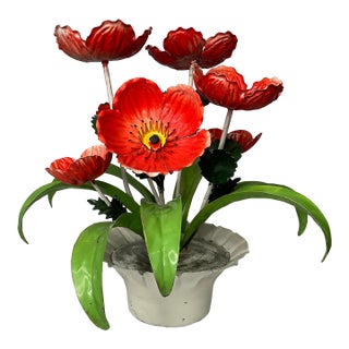 Mid 20th Century Florentia Italian Toile Flowers in a Pot For Sale