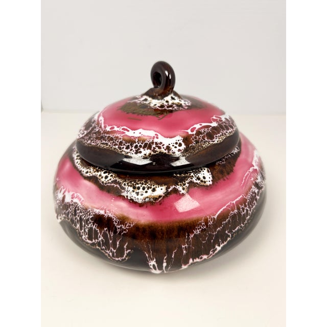 Mid 20th Century Vallauris Ceramic Pottery Dish With Lid With Fat Lava Glaze Technique For Sale - Image 4 of 12