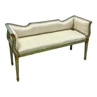 1960s Italian Giltwood and Turquoise Painted Bench For Sale