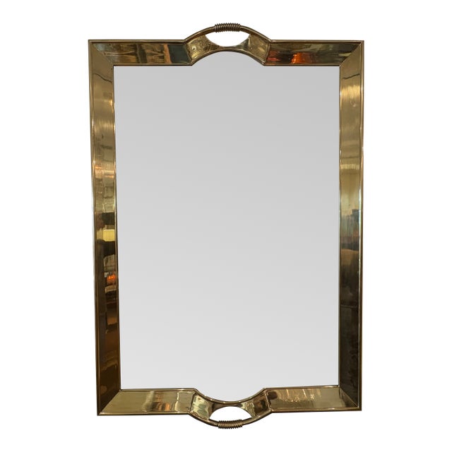 1970s Italian Modern Brass Tray Mirror For Sale