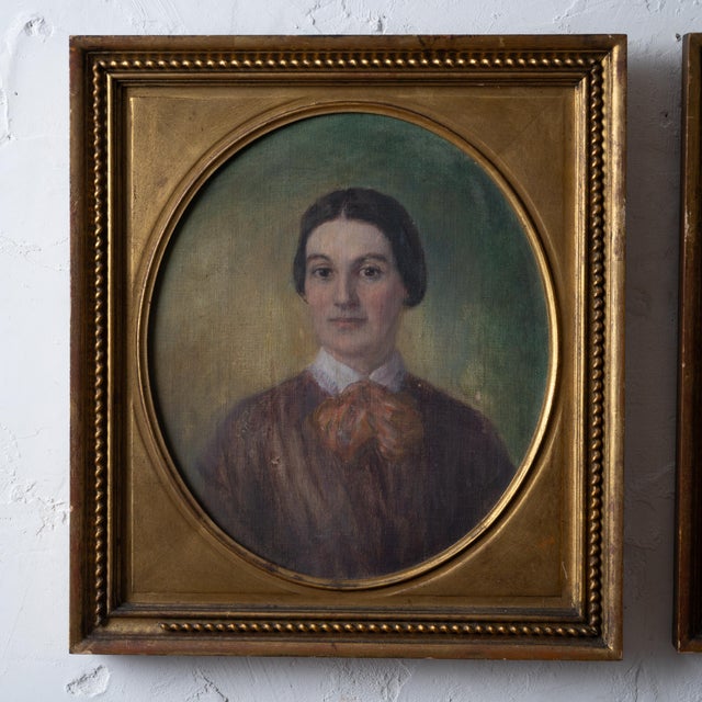 19th Century A Pair of American Portrait Paintings, 19th Century For Sale - Image 5 of 12