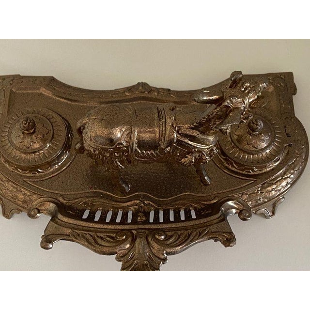 Atypical Writing Desk Set with Double Inkwells in Patinated Gilt Metal, 1890s-1910s For Sale - Image 10 of 16