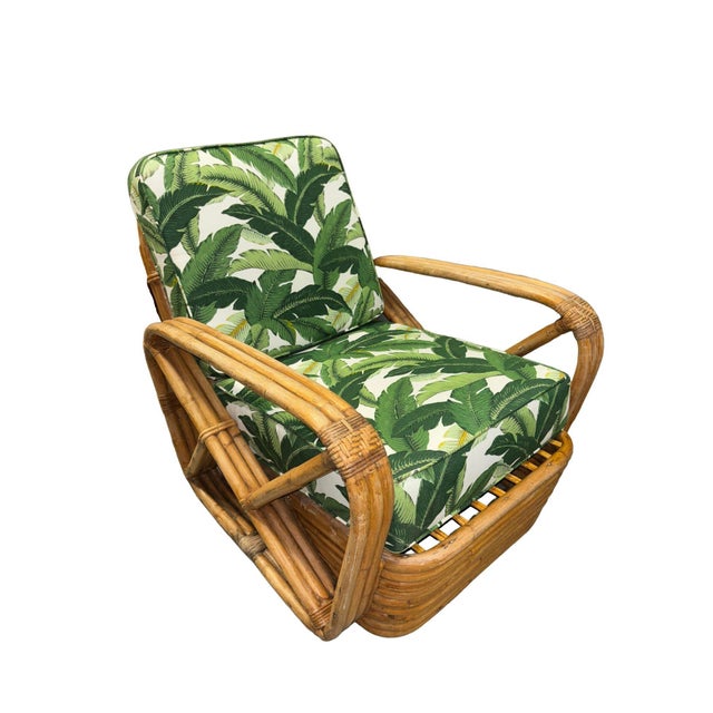 This rare, museum-quality three-strand square pretzel round-back lounge chair was designed by Paul T. Frankl using the...