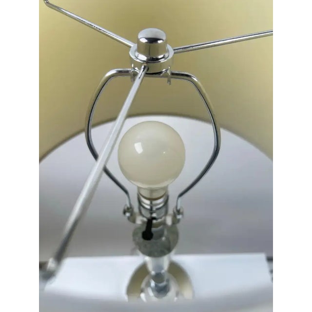 Modern Glass Column Table Lamp With Chrome Base and White Shade For Sale - Image 4 of 14