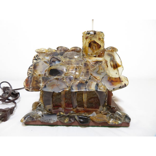 Handmade Sliced Agate ~ Stone Church Art Sculpture ~ Lamp & Music Box ~ Vintage Wedding Chapel Diorama For Sale - Image 9 of 18