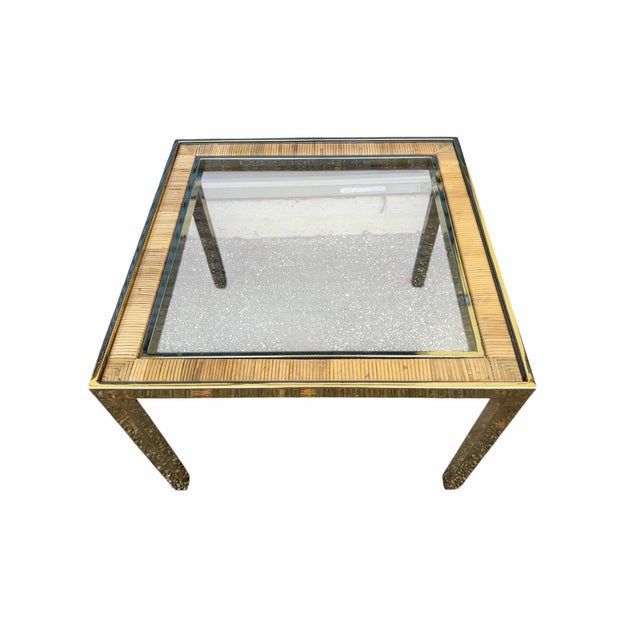 Mid-Century Modern Mid Century Modern Square Brass and Rattan Side Table - A Pair For Sale - Image 3 of 12