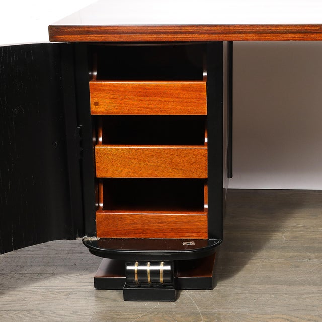 Art Deco Machine Age Partner Desk in Rosewood With Ebonized Fluted Detailing For Sale - Image 11 of 18