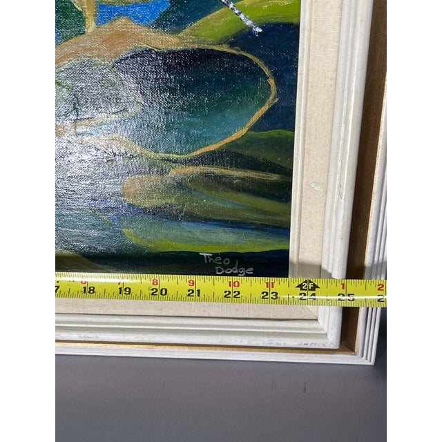 Theo Dodge Signed Painting, Green (Blue) Heron, Water Lilies and Dragonfly For Sale - Image 11 of 11