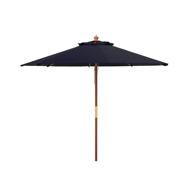 Spritely Home Cannes 11Ft Wooden Pulley Market Umbrella (No Tilt), Navy For Sale - Image 4 of 4
