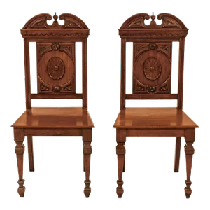 Antique Regency George IV Neo-Classical Architectural Mahogany Hall Chairs - A Pair