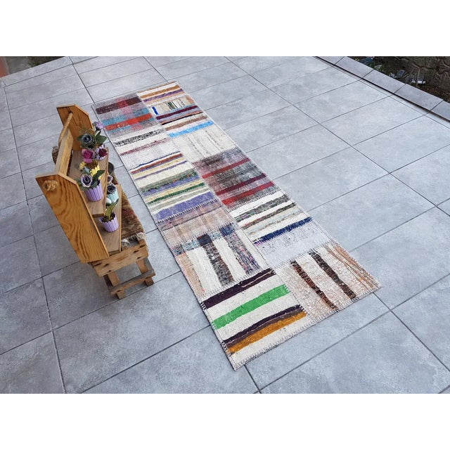 Textile Bohemian Vintage Wool Kilim Runner For Sale - Image 7 of 10