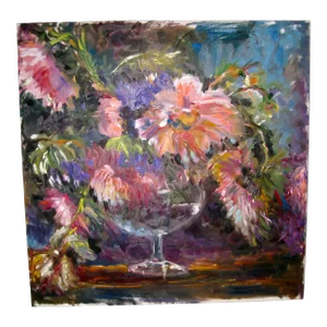 Vintage Oil Painting Bouquet of Flowers Circa 1980
