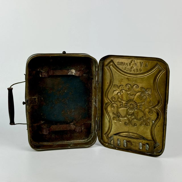Antique French Metal Portable Chaufferette Coal Box With Wooden Handle to Warm Hands While Tatting C1800's For Sale - Image 10 of 11