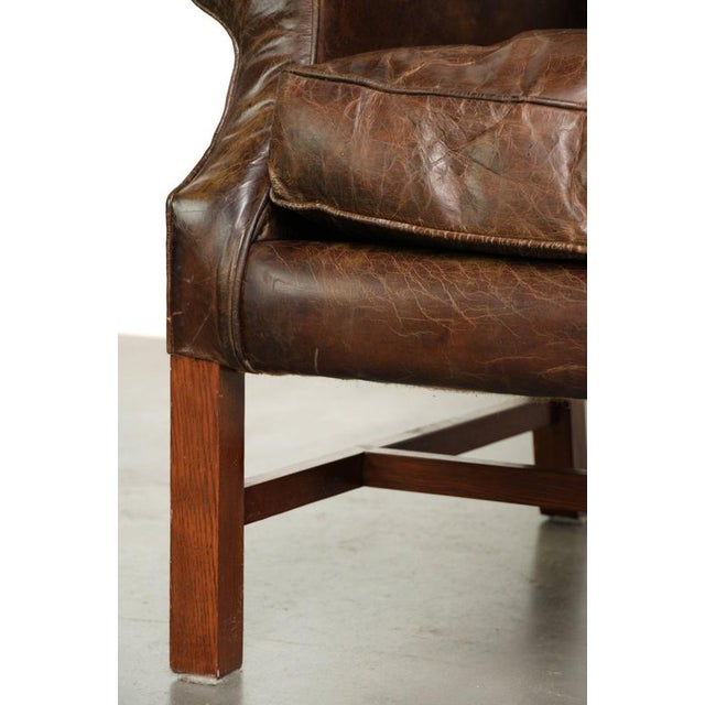 Vintage English Wing Armchair In Grained Cowhide Leather For Sale - Image 13 of 14