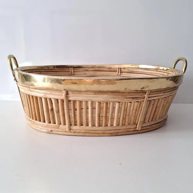 Oval Serving Basket in Rattan and Brass, 1970s For Sale - Image 13 of 13