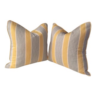 Lemon Stripe W/ Pattern by Duralee- Pillows - a Pair For Sale