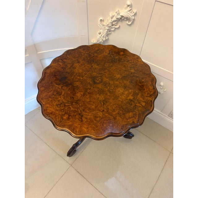 Antique Victorian Burr Walnut Scalloped Side Table, 1860 For Sale - Image 3 of 12