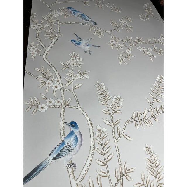 Chinoiserie Beige Chinoiserie Floral Wallpapers Chinoiserie Hand Painted Artworks - 4 Panels For Sale - Image 3 of 4