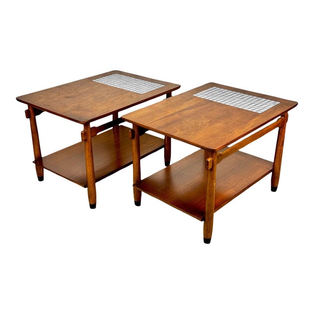 Mid-Century Lane Monte Carlo Walnut & Tile Inlay End Tables - a Pair For Sale