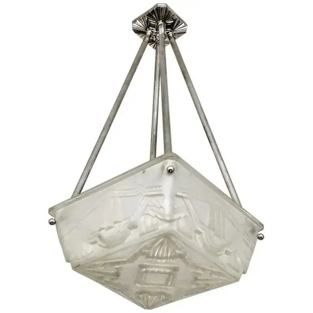 French Art Deco Flush Pendant Chandelier by Sabino For Sale In New York - Image 6 of 7