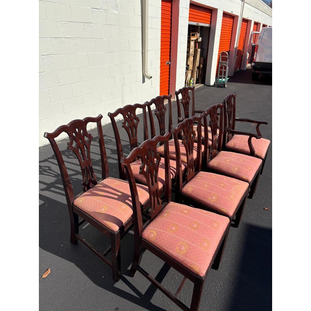 Set of 8 Vintage Chippendale Style Dining Chairs With Solid Mahogany Frames For Sale - Image 4 of 11