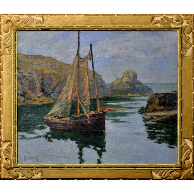 Achille Bron, A Small Boat in a Cove, La Côte Sauvage, 1920s, Oil on Canvas, Framed For Sale - Image 17 of 17