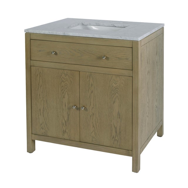 Modern Nora 32 in. W Rectangular Wood & Marble Bathroom Vanity with Storage, Light Oak For Sale - Image 3 of 11
