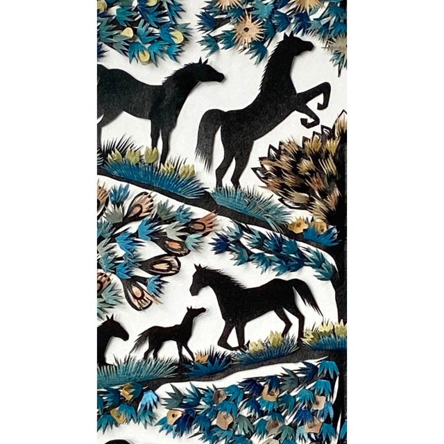 1990s 1990s Scherenschnitte Artwork a Colorful Paper Cutting With Horses and Children by Elisabeth Bottesi-Fischer For Sale - Image 5 of 10