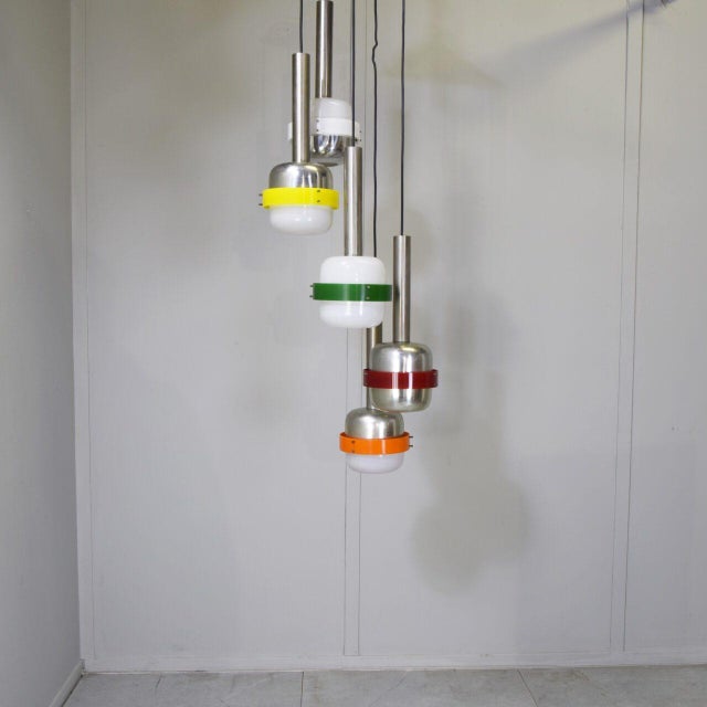 Pendant Lights in White and Colored Plastic from Stilnovo, 1960s, Set of 5 For Sale - Image 11 of 14